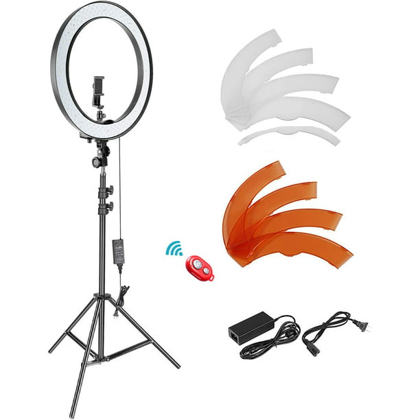 YouTube Studio Makeup 14 Inch Table Top Halo Light Ring Live Video Lighting Kit Bi-Color Dimmable CRI 90+ Adjustable w/Phone Holder LED Ring Light with Stand 
